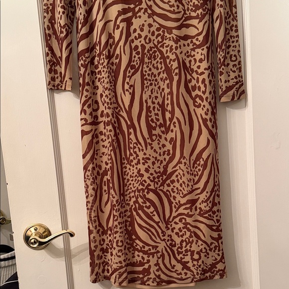 AFRM’s Wild Pattern Long Sleeve Body Con Dress with Slip Dress - Brown and Tan - Picture 2 of 4